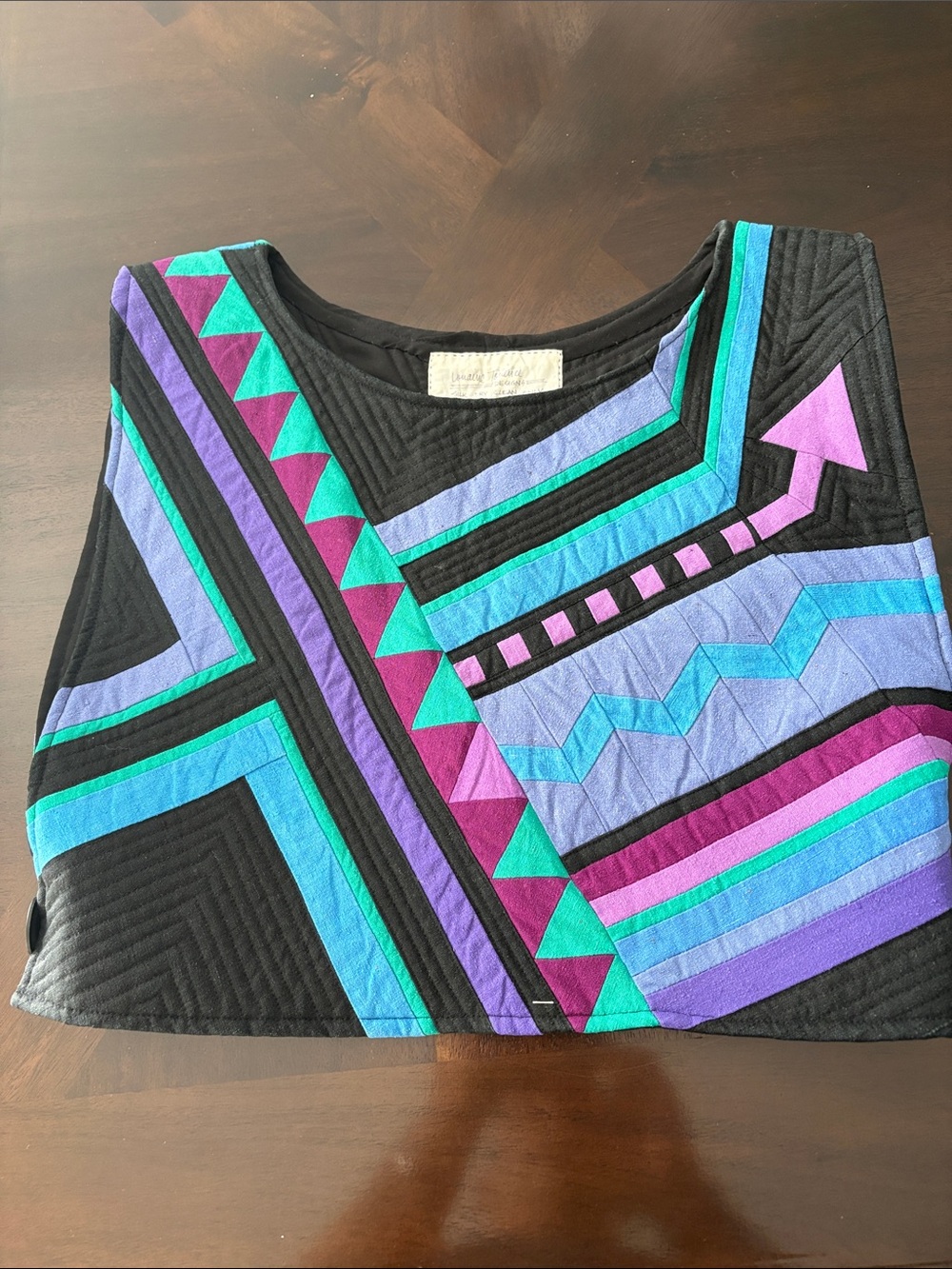 Lorraine Torrence Design Quilted Silk Yoke in Black with Teal & Purple Accents